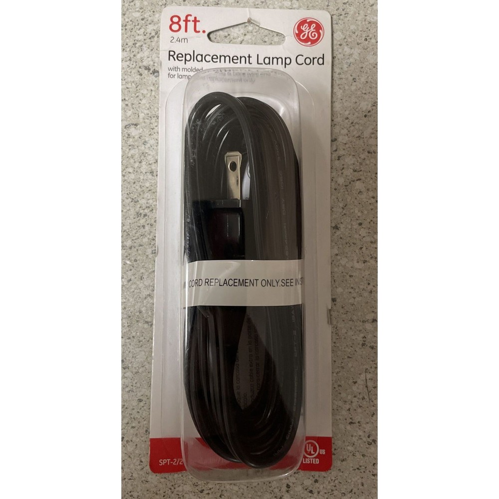 GE ,Black, Replacement Lamp Cord, 8 Ft Long, Polarized 2 Prong Plug, DIY, 54435